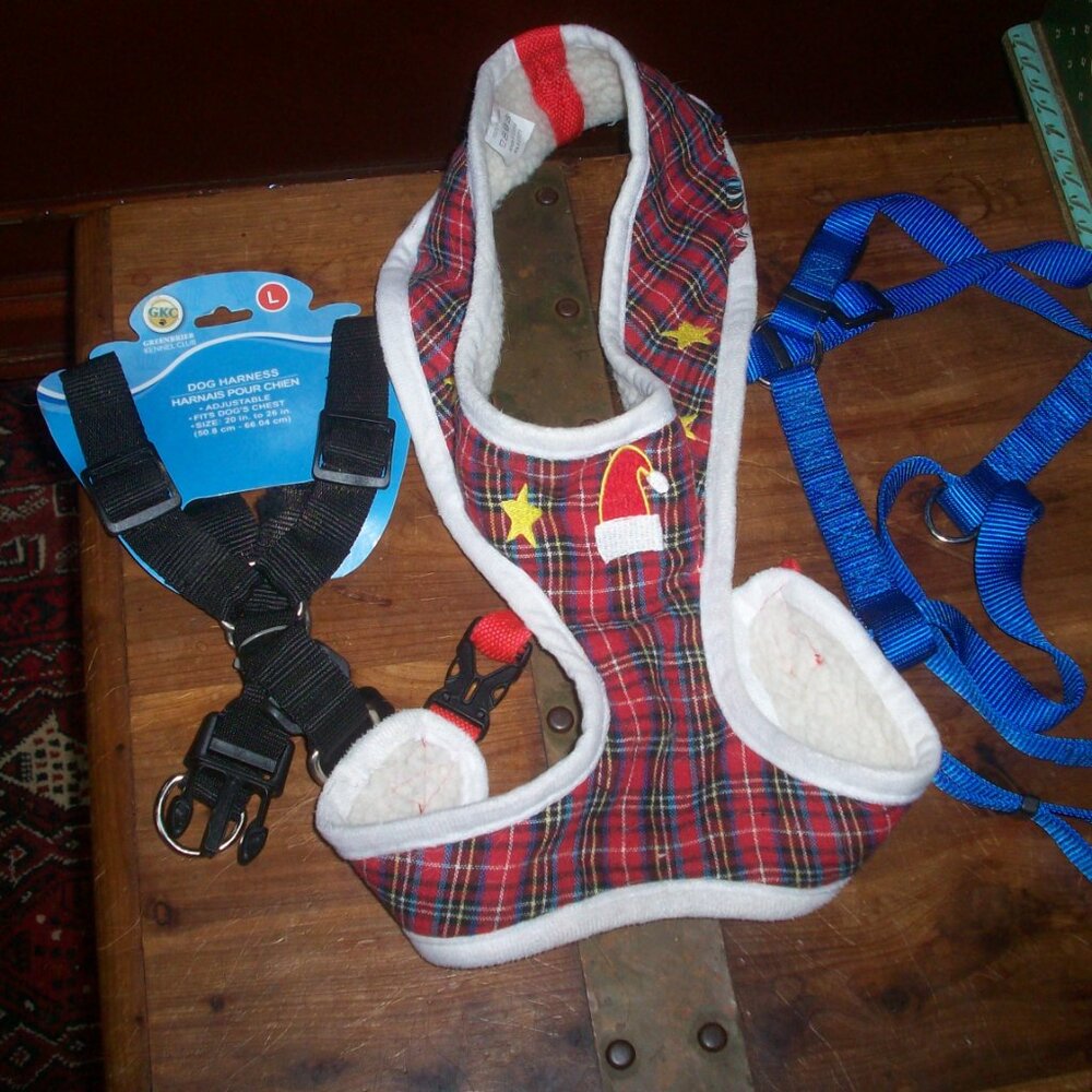 Lot of 3 Dog Harness Size M/L Blue Nylon Black NWT Christmas Lightweight Fleece